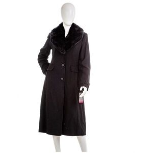 NWT,VINCE CAMUTO FAUX FUR TRIM WOOL BLEND COAT,BLACK,SMALL